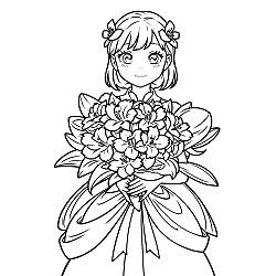 Girl With Bouquet Of Flowers